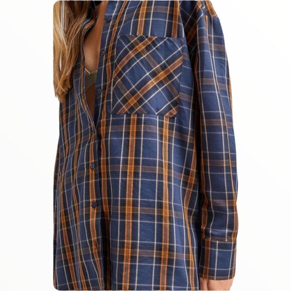 BERSHKA | Blue & Brown | OVERSIZED PLAID SHIRT - Picture 4 of 9